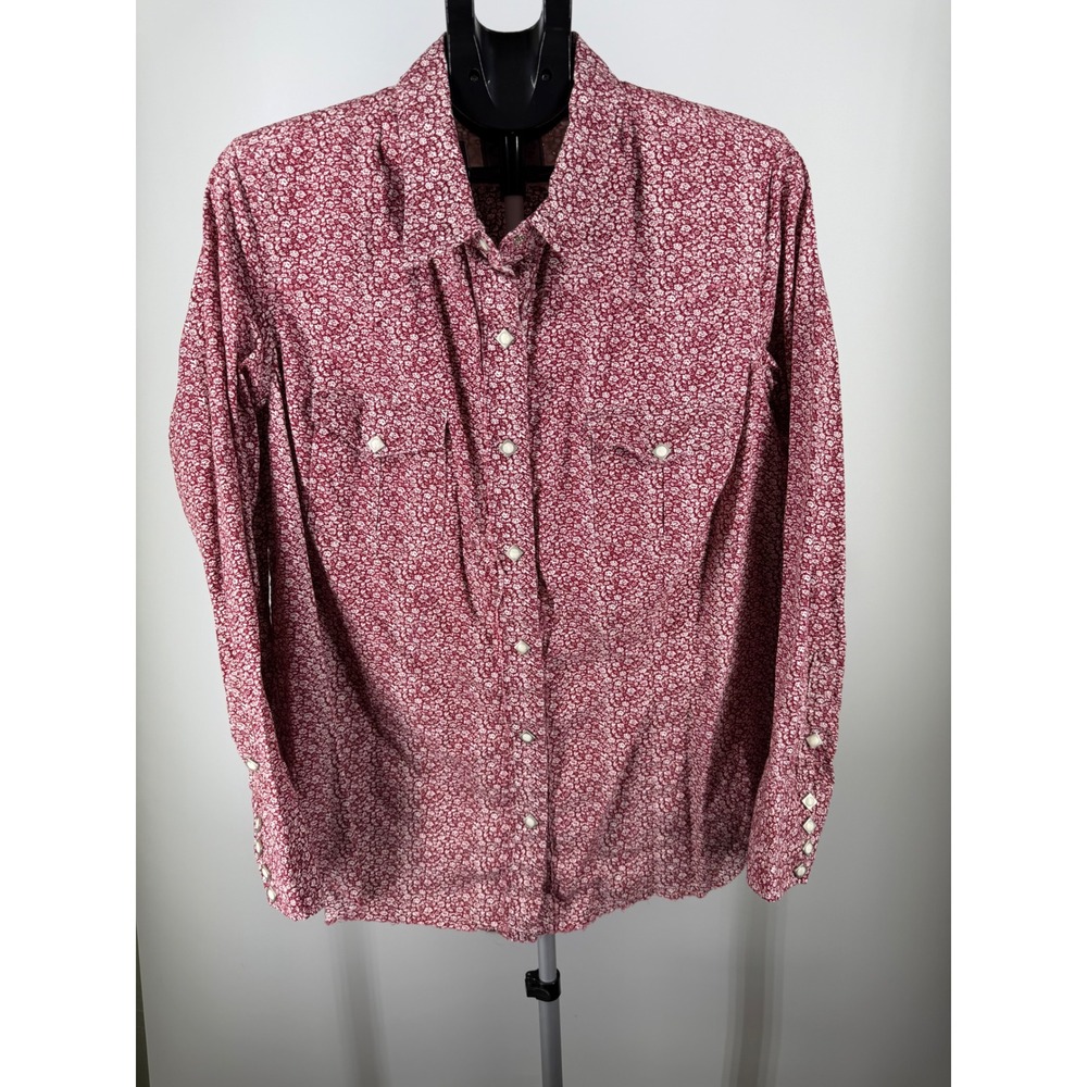 Roper Womens Burgundy Floral Western Snap Button Shirt Cotton Long Sleeve 1X